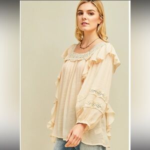 Entro Ruffle Peasant Tunic Top - Generous Size